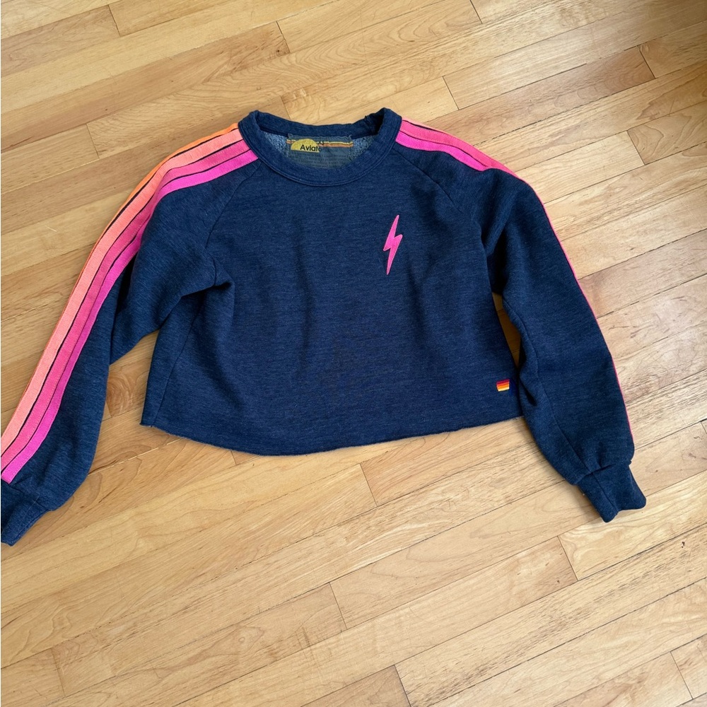 Aviator Nation Dark Blue Sweater with Pink Accents